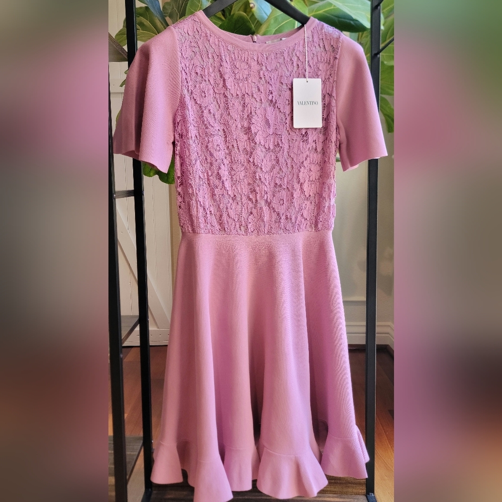 Valentino Knit/ Lace Pink Short Sleeve Dress